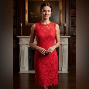 T TAHARI Elegant Red Lace Dress size 2